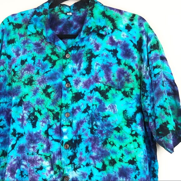 Vintage Style Tie Dye Button Down Short Sleeve - Picture 3 of 6